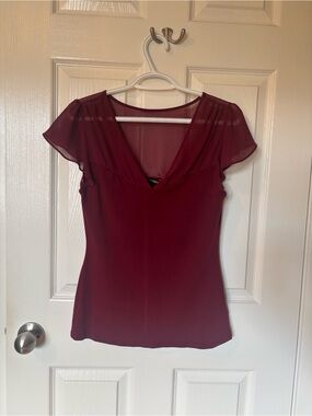 Express Burgundy Shirt with Sheer Flutter Sleeves